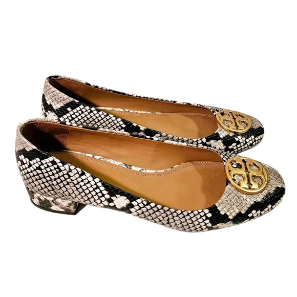 Tory Burch Chelsea Ballet Snakeskin Print Warm Roccia Flats - Picture 3 of 10